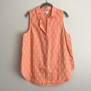 J Crew Womens Peach White Pineapple Sleeveless Tank Top Size Medium Linen Cotton